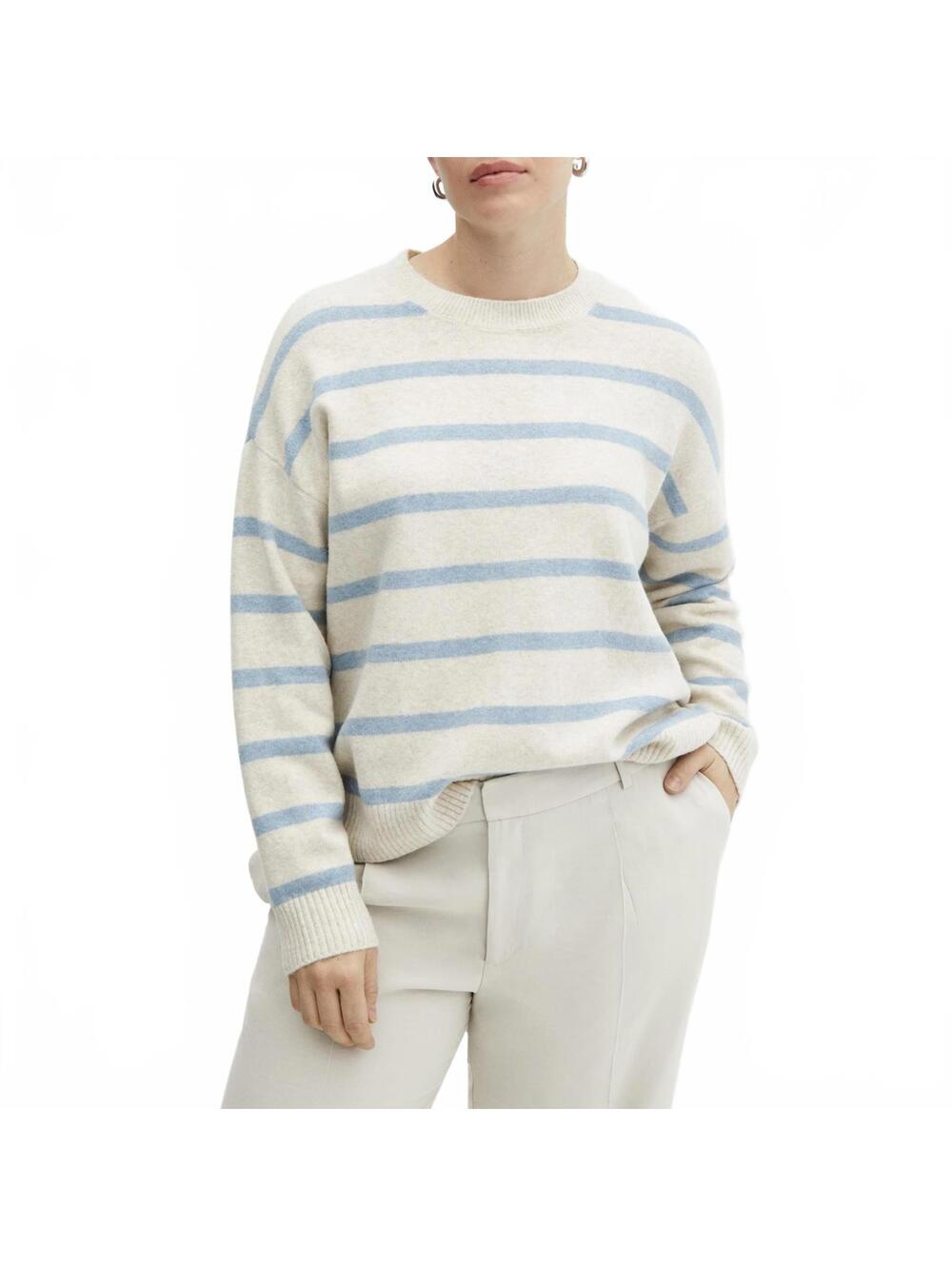Mango Round-Neck Striped Sweater Marini Sky Blue NWT Size 1XL